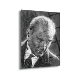 Atatürk Siyah Beyaz Karakalem Portre Cam Tablo – ATA144