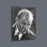 Atatürk Siyah Beyaz Karakalem Portre Cam Tablo – ATA144