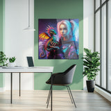 Cyberpunk Kız ve Ejderha Modern Kare Cam Tablo - MODK008