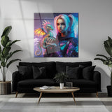 Cyberpunk Kız ve Ejderha Modern Kare Cam Tablo - MODK008