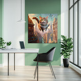 Uçan Sevimli Kedi Modern Kare Cam Tablo - MODK058
