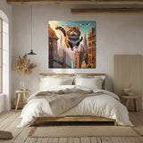 Uçan Sevimli Kedi Modern Kare Cam Tablo - MODK058