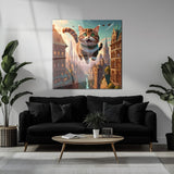 Uçan Sevimli Kedi Modern Kare Cam Tablo - MODK058