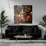 Çiçekli Kuru Kafa Tasarımlı Modern Kare Cam Tablo - MODK062