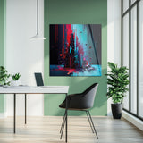 Neon Geometri Soyut Sanat Kare Cam Tablo - MODK086