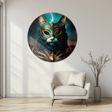 Maskeli Kedi Fantastik Yuvarlak Cam Tablo - MODY024