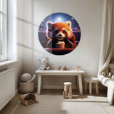Sevimli Kırmızı Panda Sinema Temalı Yuvarlak Cam Tablo - MODY028
