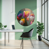 Renkli Lale Bahçesi Yuvarlak Cam Tablo - MODY049