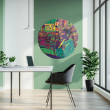 Neon Pop Art Market Sahnesi Yuvarlak Cam Tablo - MODY076