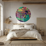 Neon Pop Art Market Sahnesi Yuvarlak Cam Tablo - MODY076