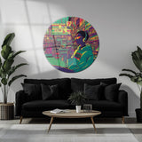 Neon Pop Art Market Sahnesi Yuvarlak Cam Tablo - MODY076