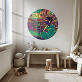 Neon Pop Art Market Sahnesi Yuvarlak Cam Tablo - MODY076