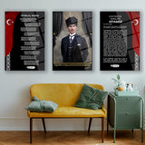 Atatürk 3’lü Türk Bayrağı Cam Tablo Seti – ATA176