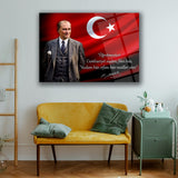 Atatürk Türk Bayrağı Önünde Cam Tablo – “Öğretmenler! Cumhuriyet Sizden…” – ATA249