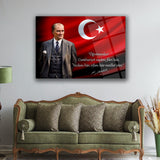 Atatürk Türk Bayrağı Önünde Cam Tablo – “Öğretmenler! Cumhuriyet Sizden…” – ATA249