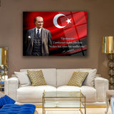 Atatürk Türk Bayrağı Önünde Cam Tablo – “Öğretmenler! Cumhuriyet Sizden…” – ATA249