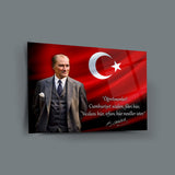 Atatürk Türk Bayrağı Önünde Cam Tablo – “Öğretmenler! Cumhuriyet Sizden…” – ATA249