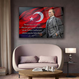 Atatürk Türk Bayrağı Önünde Cam Tablo – “Cumhuriyet İlelebet Payidar Kalacaktır” – ATA247