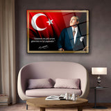 Mustafa Kemal Atatürk Cam Tablo | "Vatanını En Çok Seven..." Sözü ve Bayrak - ATA123