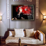 Mustafa Kemal Atatürk Cam Tablo | "Ne Mutlu Türküm Diyene" Sözü ve Bayrak - ATA122