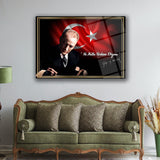 Mustafa Kemal Atatürk Cam Tablo | "Ne Mutlu Türküm Diyene" Sözü ve Bayrak - ATA122