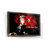 Mustafa Kemal Atatürk Cam Tablo | "Ne Mutlu Türküm Diyene" Sözü ve Bayrak - ATA122