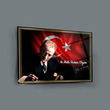 Mustafa Kemal Atatürk Cam Tablo | "Ne Mutlu Türküm Diyene" Sözü ve Bayrak - ATA122