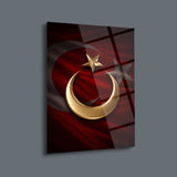 Türk Bayrağı Altın Hilal Yıldız Cam Tablo – ATA276