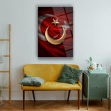 Türk Bayrağı Altın Hilal Yıldız Cam Tablo – ATA278