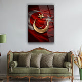 Türk Bayrağı Altın Hilal Yıldız Cam Tablo – ATA278