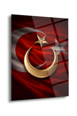 Türk Bayrağı Altın Hilal Yıldız Cam Tablo – ATA278
