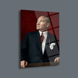 Atatürk Portre Cam Tablo – Kırmızı Arka Plan – ATA257