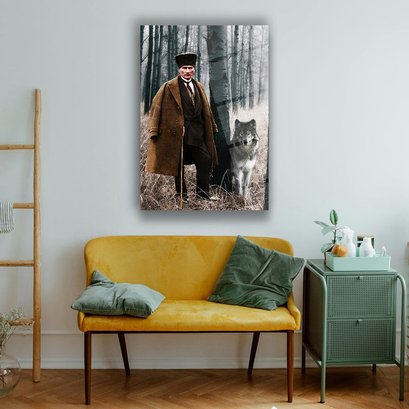 Atatürk ve Bozkurt Orman Portresi Cam Tablo – ATA190
