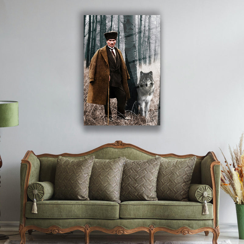 Atatürk ve Bozkurt Orman Portresi Cam Tablo – ATA190