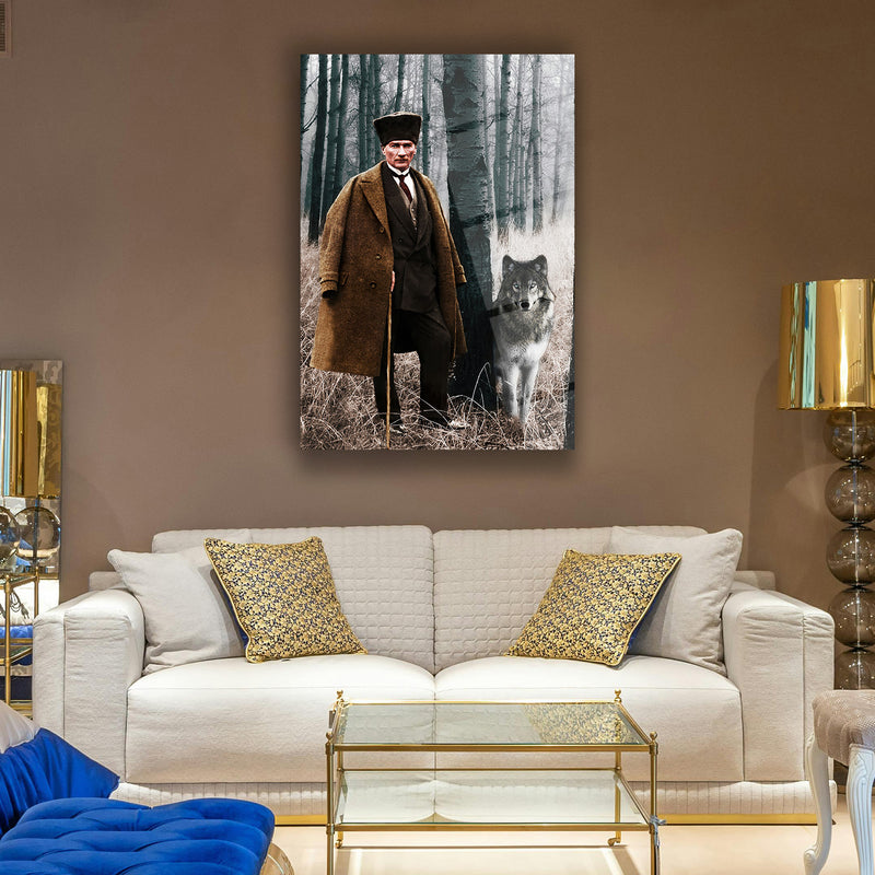 Atatürk ve Bozkurt Orman Portresi Cam Tablo – ATA190