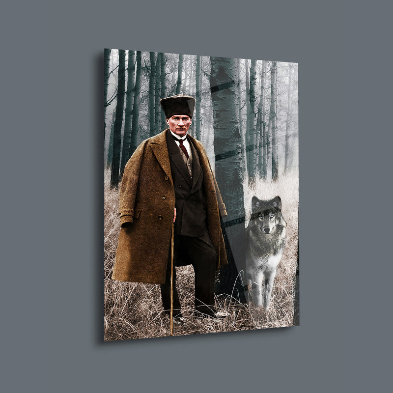 Atatürk ve Bozkurt Orman Portresi Cam Tablo – ATA190
