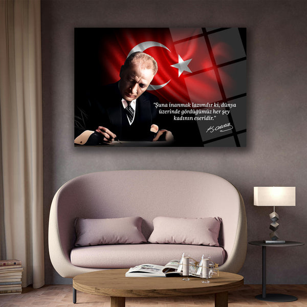 Atatürk’ün “Dünya Üzerinde Gördüğümüz Her Şey Kadının Eseridir” Sözü ile Cam Tablo – ATA222