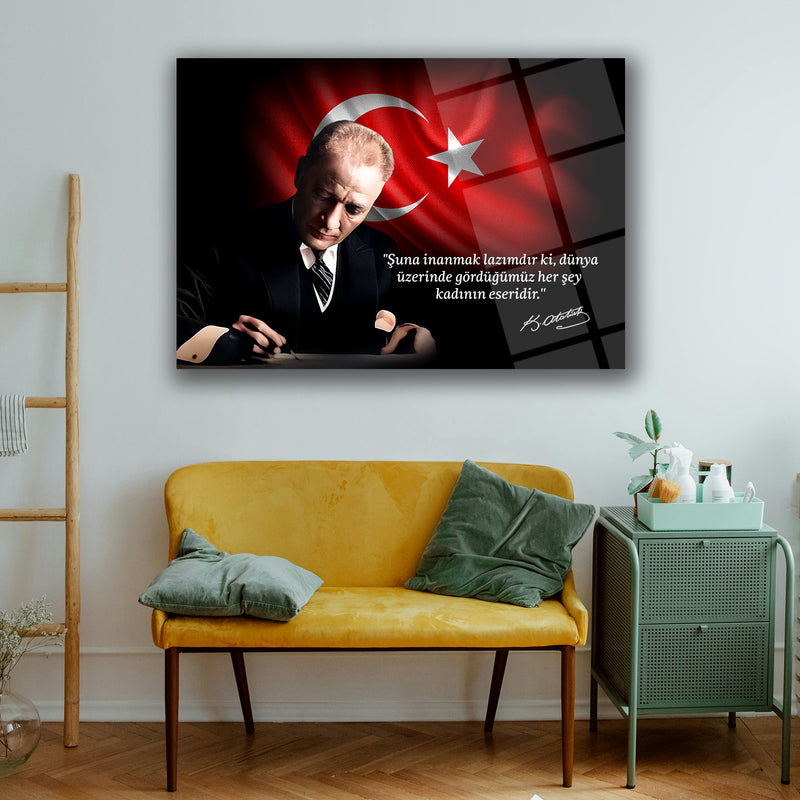 Atatürk’ün “Dünya Üzerinde Gördüğümüz Her Şey Kadının Eseridir” Sözü ile Cam Tablo – ATA222