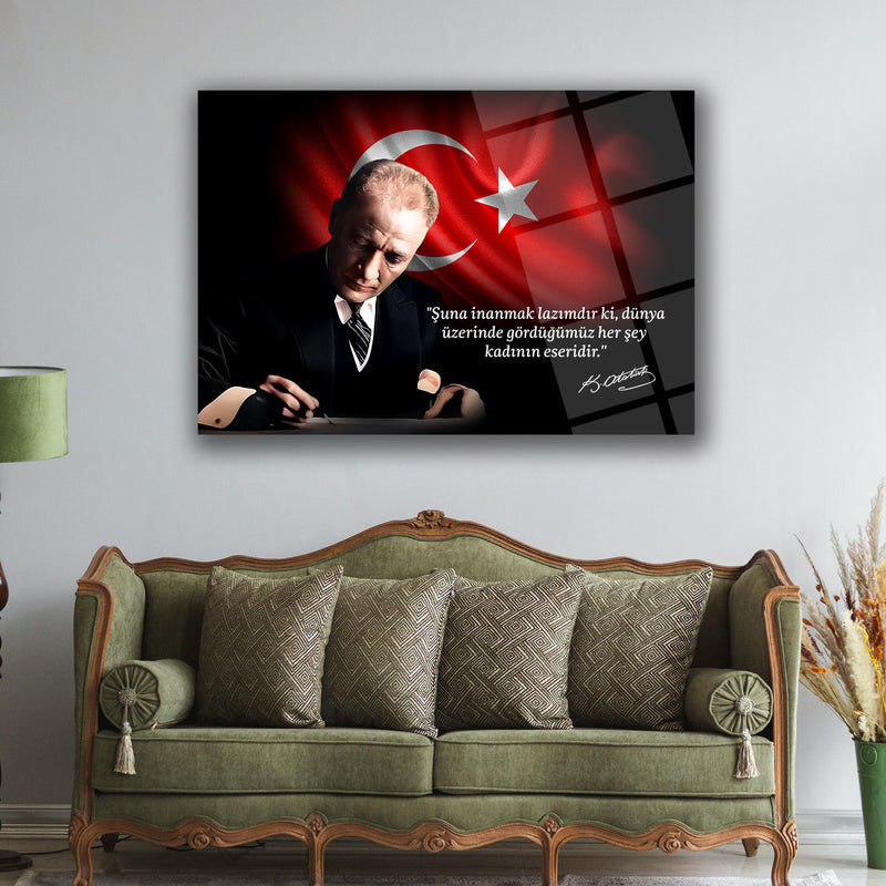 Atatürk’ün “Dünya Üzerinde Gördüğümüz Her Şey Kadının Eseridir” Sözü ile Cam Tablo – ATA222