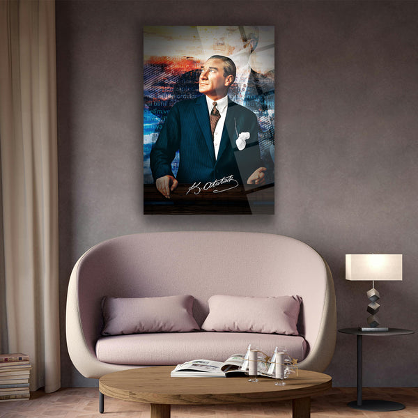Atatürk Modern Renkli Sanatsal Tasarım Cam Tablo – ATA225
