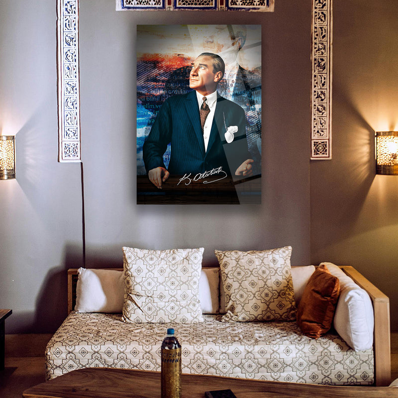 Atatürk Modern Renkli Sanatsal Tasarım Cam Tablo – ATA225