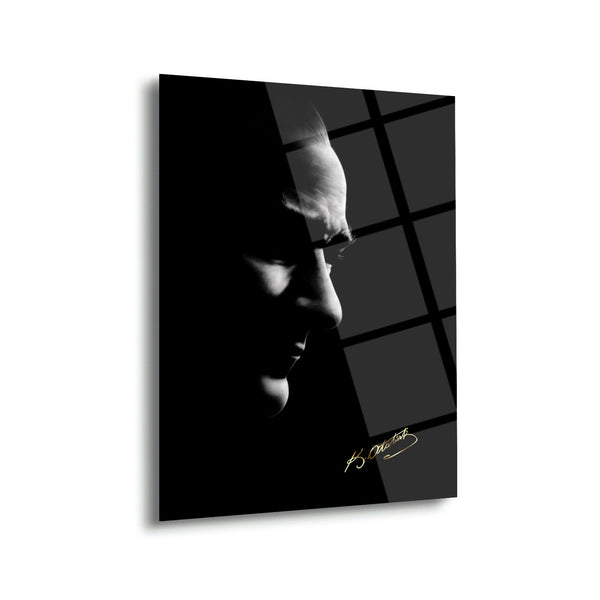 Atatürk Siyah Beyaz Minimalist Silüet Cam Tablo – ATA226