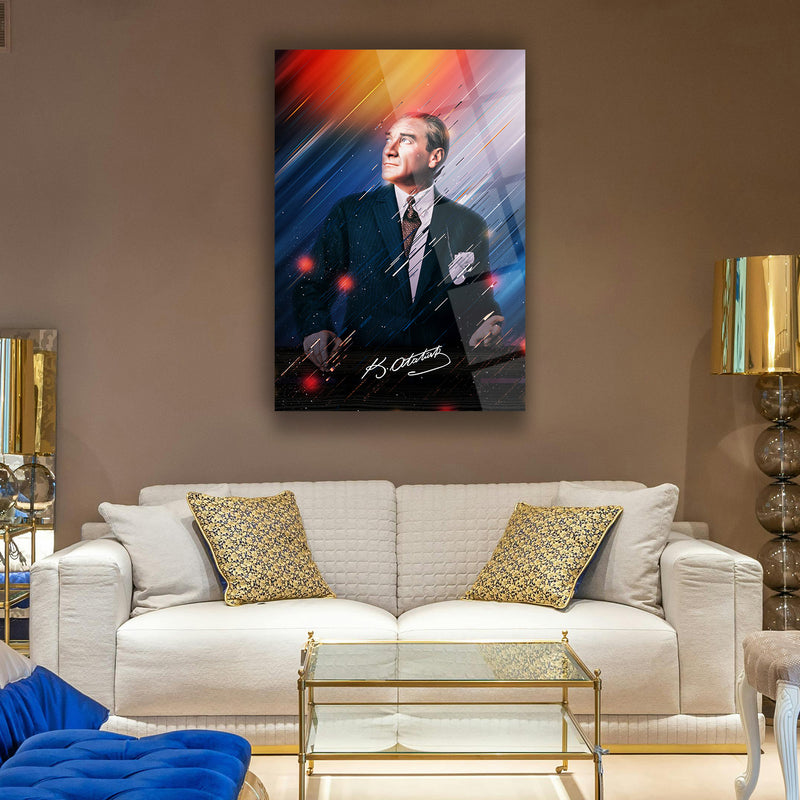 Atatürk Renkli Işık Efektli Modern Portre Cam Tablo – ATA127