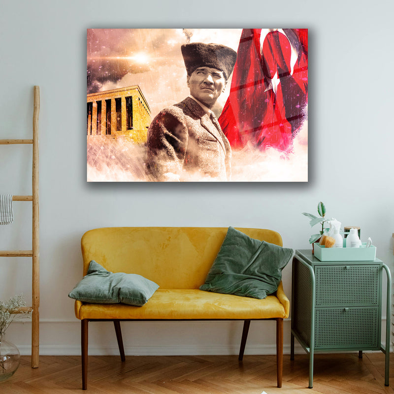 Atatürk Anıtkabir ve Bayrak Temalı Cam Tablo – ATA197