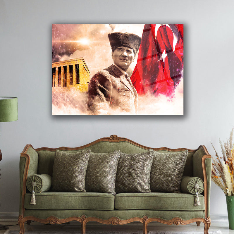 Atatürk Anıtkabir ve Bayrak Temalı Cam Tablo – ATA197