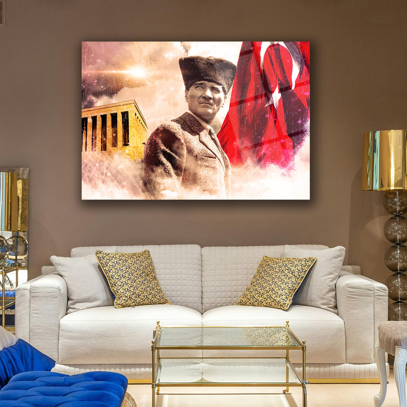 Atatürk Anıtkabir ve Bayrak Temalı Cam Tablo – ATA197