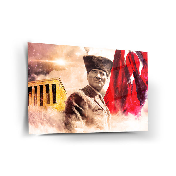 Atatürk Anıtkabir ve Bayrak Temalı Cam Tablo – ATA197