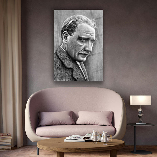 Atatürk Karakalem Portre Çalışması Cam Tablo – ATA146