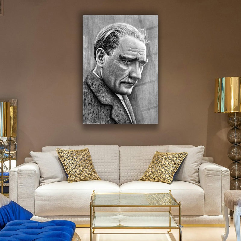 Atatürk Karakalem Portre Çalışması Cam Tablo – ATA146