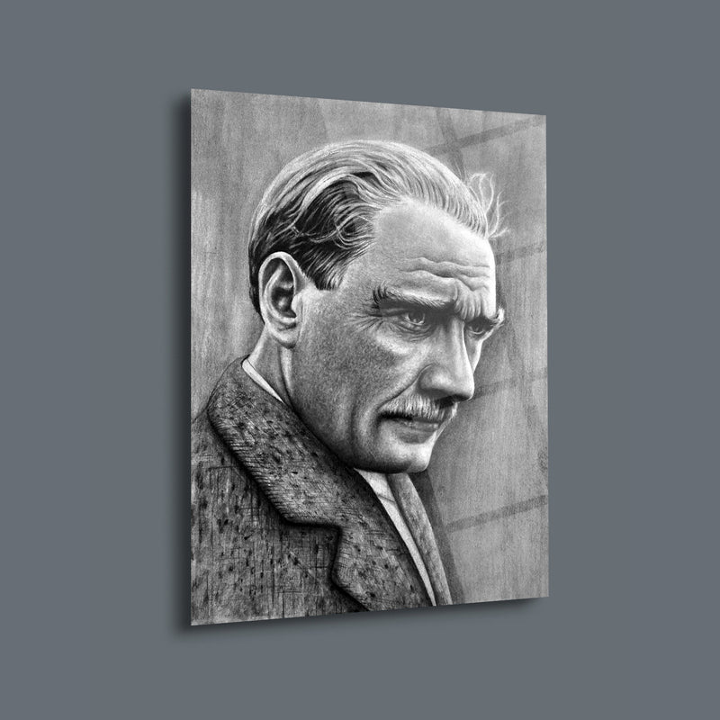 Atatürk Karakalem Portre Çalışması Cam Tablo – ATA146